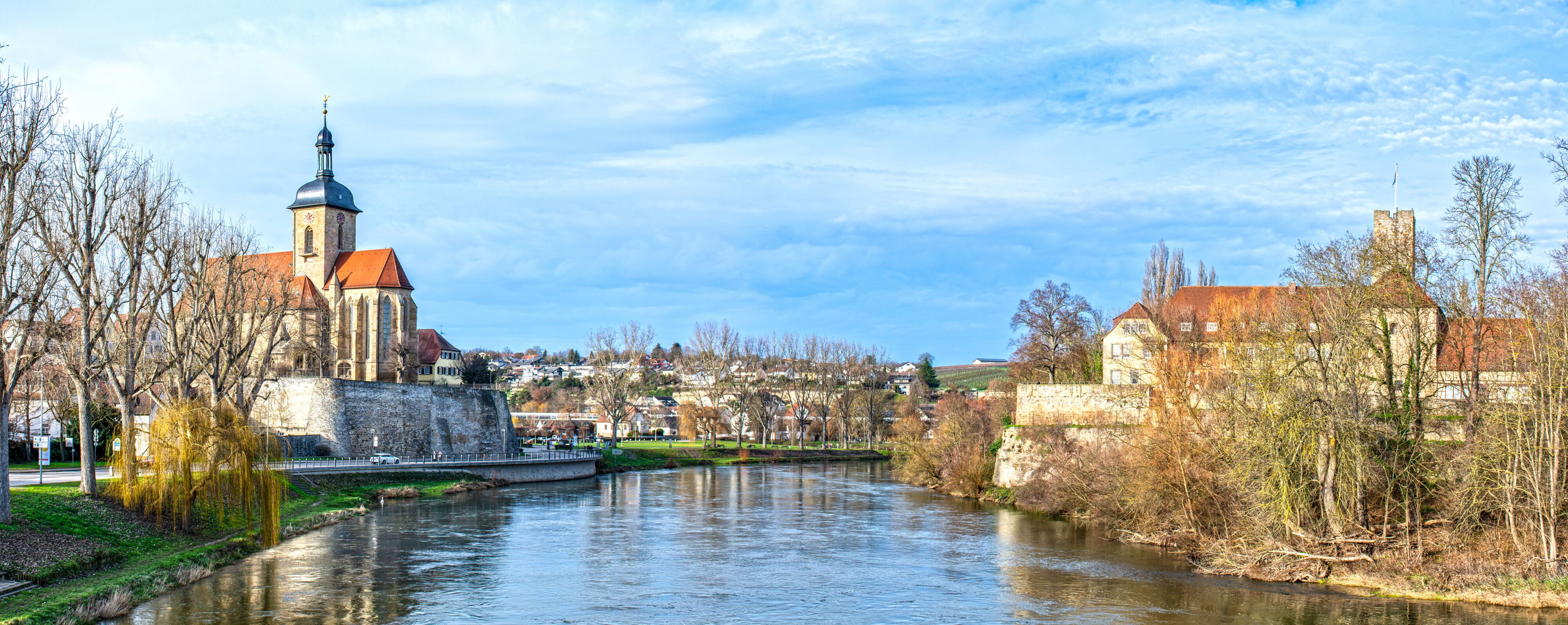 Blick auf den Neckar mit Regiswindiskirche und Burg